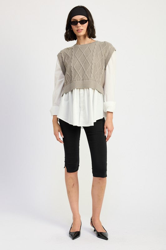 Cable Two Fer Sweater Top