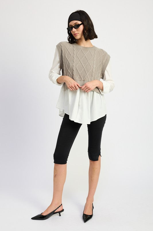 Cable Two Fer Sweater Top