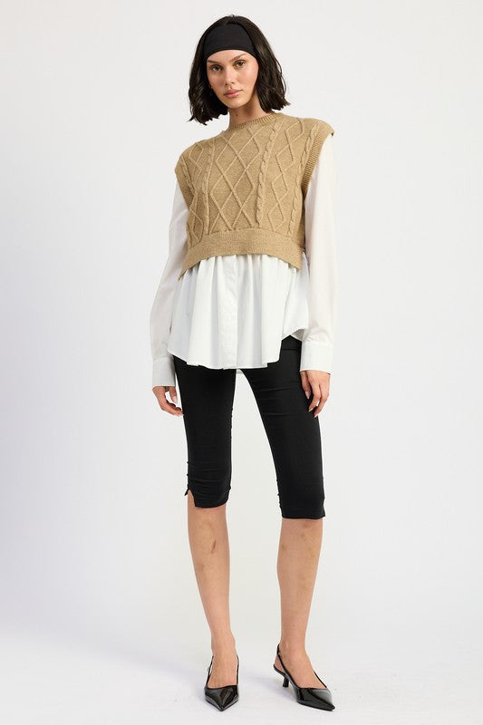 Cable Two Fer Sweater Top