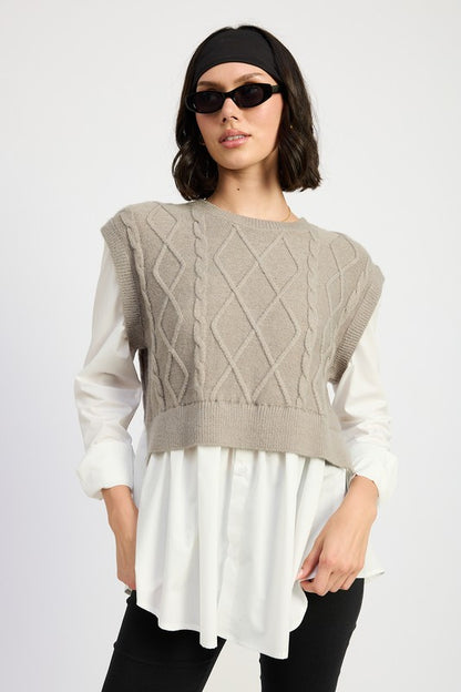 Cable Two Fer Sweater Top