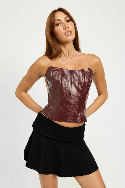 Textured Pu Corset Top with Back Zipper