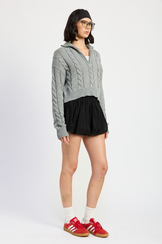 Cable Knit Sweater with Half Zip