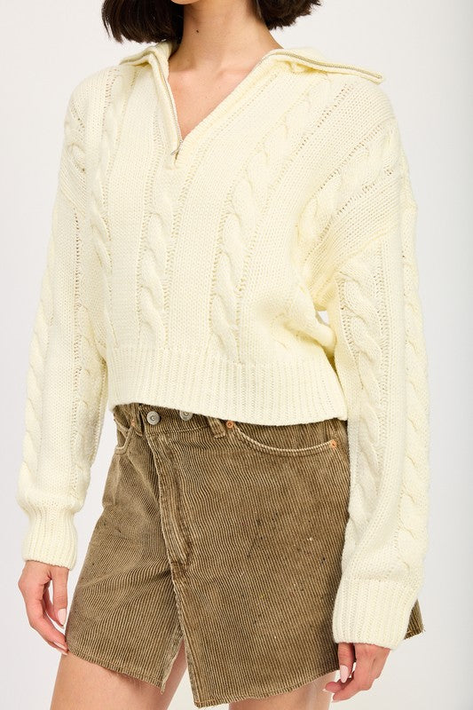 Cable Knit Sweater with Half Zip