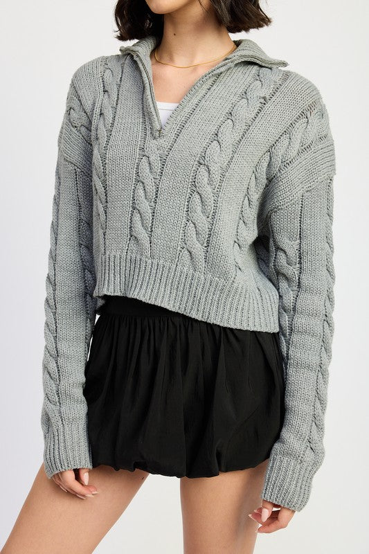 Cable Knit Sweater with Half Zip