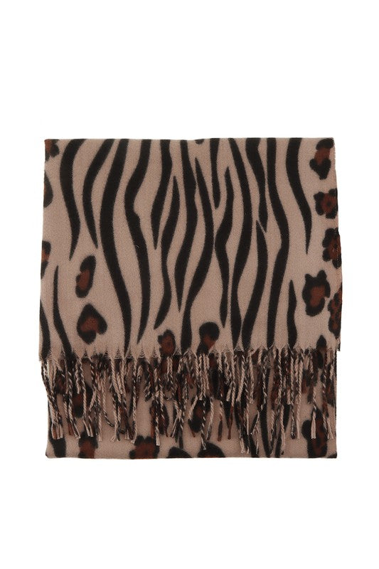 Leopard Printed with Fringe Scarf