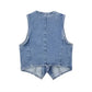 Cropped button front denim vest