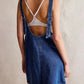 Denim scoop neck overall dress