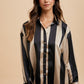 Annie Wear Striped Dropped Shoulder Button Up Shirt