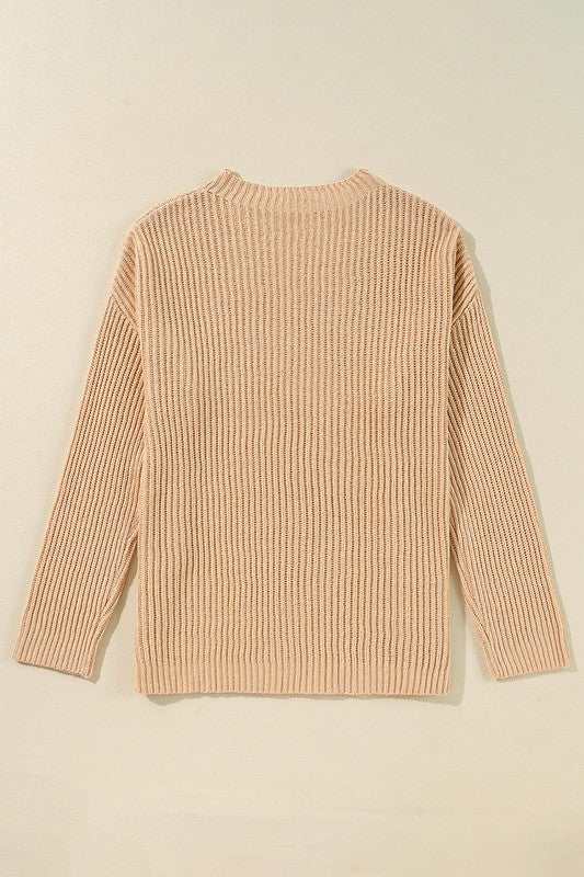 Women Knit Drop Shoulder Side Slits Loose Sweater