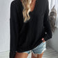 Double Take Pocketed Textured V-Neck Long Sleeve T-Shirt