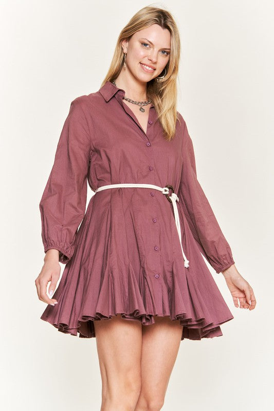 Solid Flare Shirt Dress Krd4190