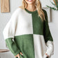 First Love Color Block Round Neck Long Sleeve Ribbed Sweater