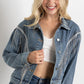 Crop Denim Jacket with Rhinestone Fringe