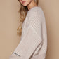 POL Round Neck Heart Patch Zipper Point Sleeve Sweater