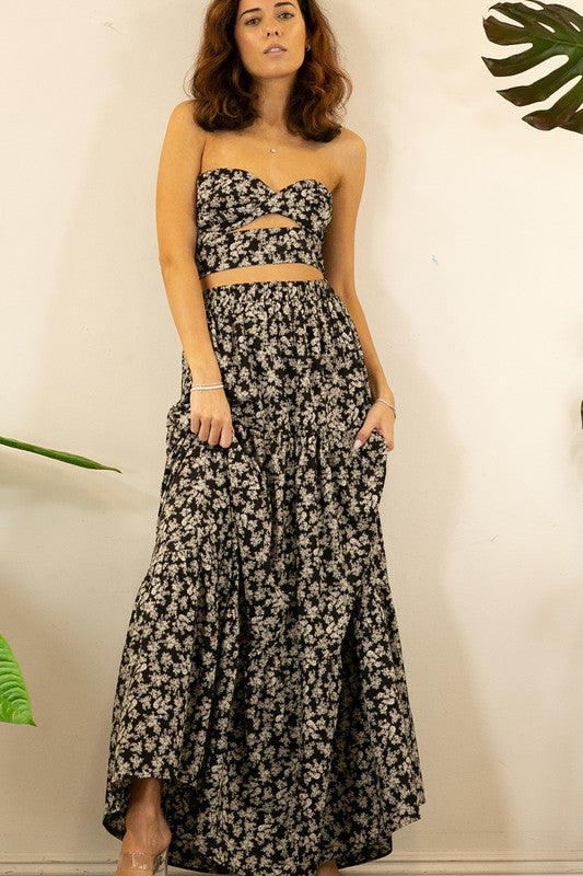 Twist Crop Top And Tiered Maxi Skirt Set