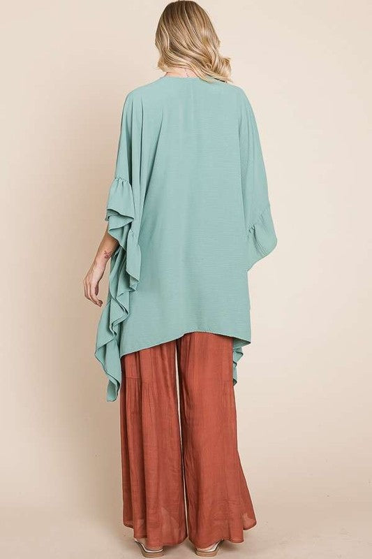 Wide sleeves ruffle kimono KRT1650-1