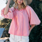 ODDI Full Size Poplin Bubble Sleeve Blouse