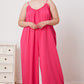 Double Take Full Size Ruffle Trim Tie Back Cami Jumpsuit with Pockets