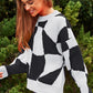 Multi Geo Checker Pullover Knit Sweater Top