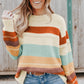 Women Drop-shoulder Striped Color Block Sweater