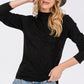 SAGE + FIG Glitter Mock Neck Lettuce Hem Long Sleeve Top