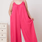 Double Take Full Size Ruffle Trim Tie Back Cami Jumpsuit with Pockets