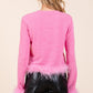 Mittoshop Feather Trim Long Sleeve Crop Hacci Knit Top