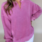 Solid Color Notched Neck Drop Shoulder Sweatshirt