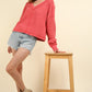 VERY J Exposed Seam V-Neck Ribbed Knit Top