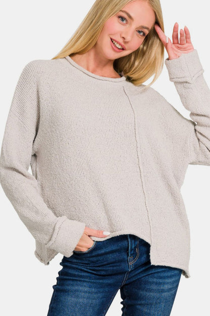 Zenana Asymmetric Hem Drop Shoulder Sweater