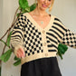 Contrast pattern sweater cardigan