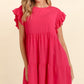 Haptics Full Size Smocking Ruffle Short Sleeve Dress with Pockets