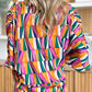 Double Take Full Size Geometric Notched Raglan Sleeve Blouse