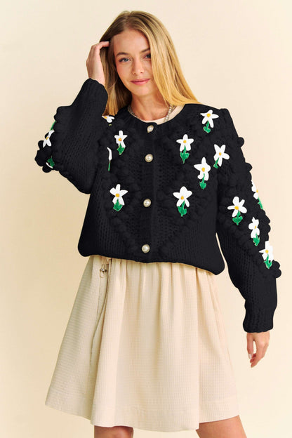 Davi & Dani Floral Pattern Button Down Cardigan