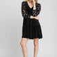 Umgee Dotted Lace Sleeve Tiered Velvet Mini Dress