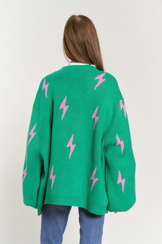 Lightning Bolt Oversized Open Sweater Cardigan