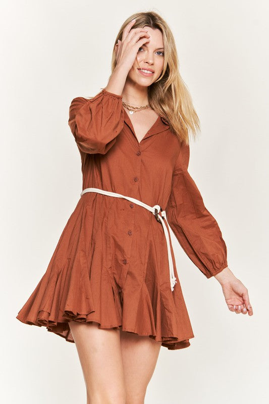 Solid Flare Shirt Dress Krd4190