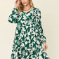 Double Take Full Size Printed Ruffle Hem Long Sleeve Dress