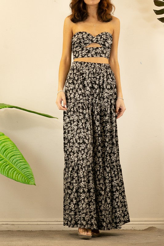 Twist Crop Top And Tiered Maxi Skirt Set