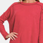 Zenana Full Size Exposed Seam Brushed Round Neck Sweater