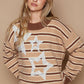 POL Star Patch Stripe Round Neck Sweater