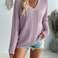 Double Take Pocketed Textured V-Neck Long Sleeve T-Shirt