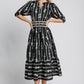 Umgee Bow Tie Print Notched Contrast Velvet Trim Midi Dress