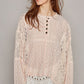 POL Round Neck Long Sleeve Raw Edge Lace Top