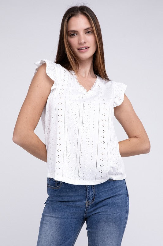 Ruffle Sleeve V Neck Top