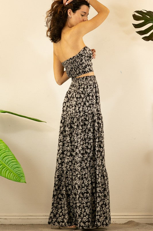 Twist Crop Top And Tiered Maxi Skirt Set