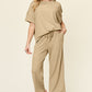 Double Take Full Size Texture Round Neck Short Sleeve T-Shirt and Wide Leg Pants