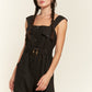 Plus Sleeveless Square Neck Button Ankle Jumpsuit