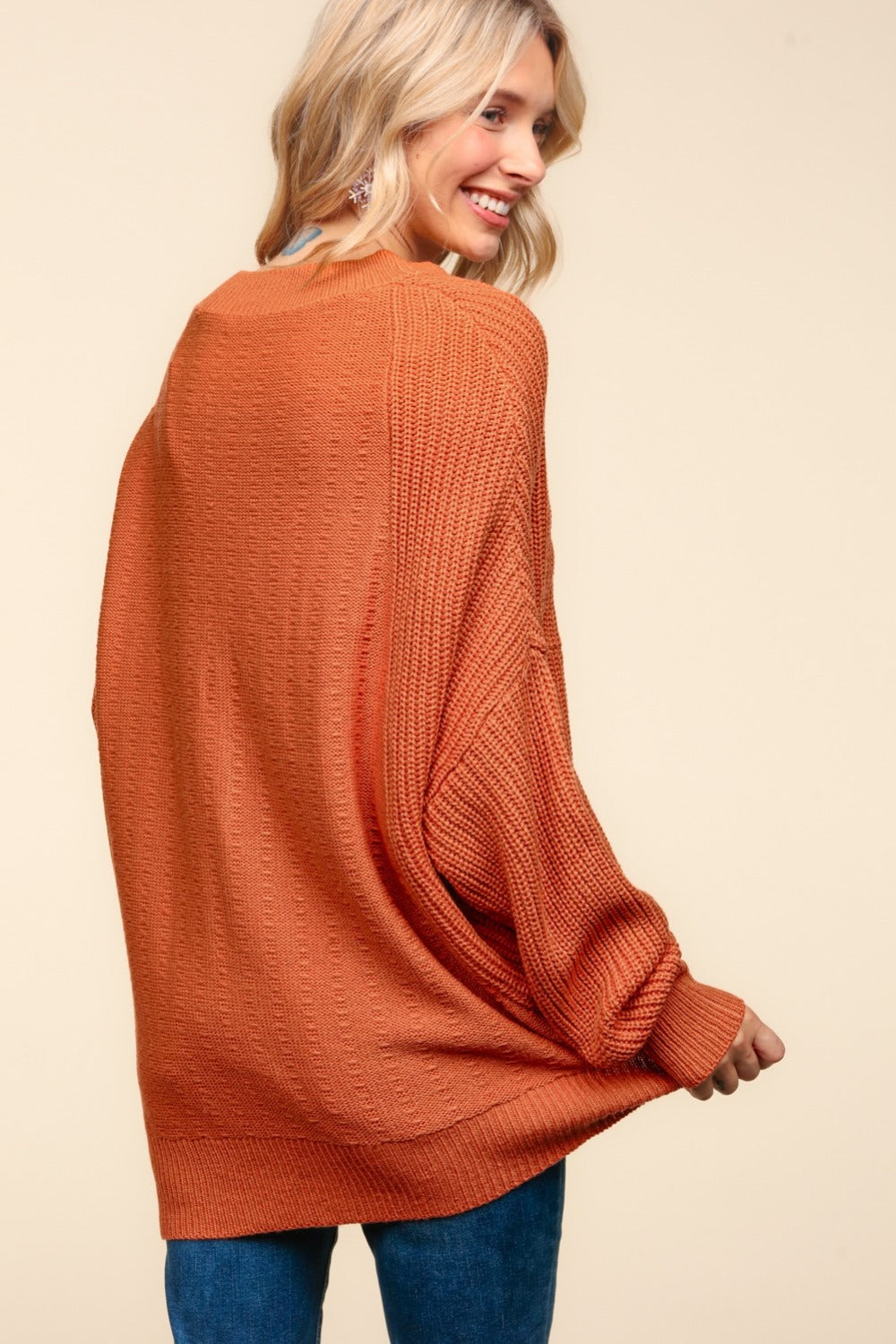 Haptics Full Size Side Slit Texture Asymmetric Sweater