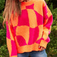 Multi Geo Checker Pullover Knit Sweater Top